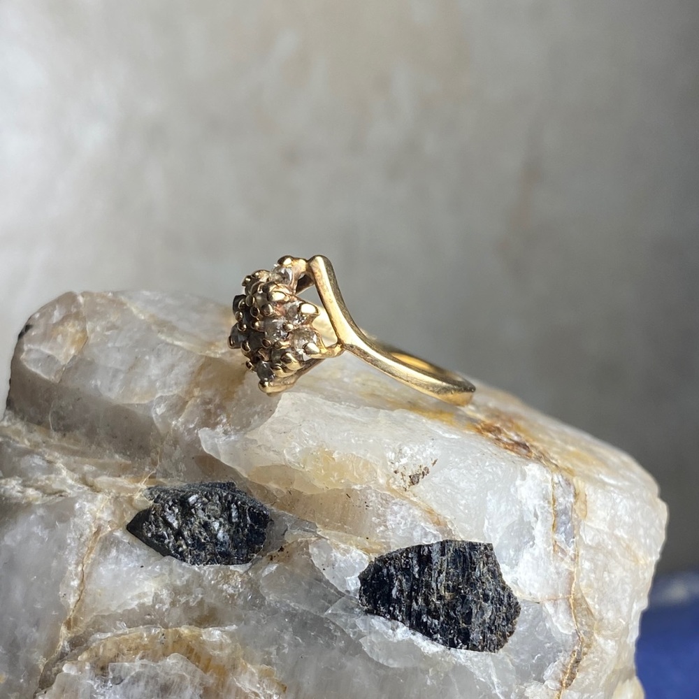 Diamond Cluster 14k Gold Bypass Ring - image 8